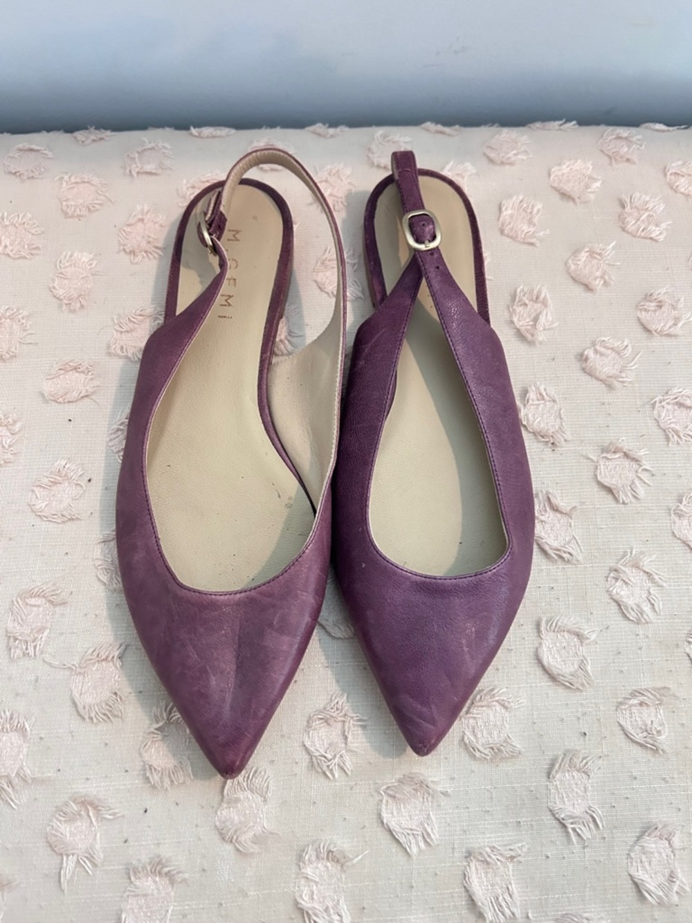 M Gemi Leather Pointed Toe Sling backs Purple Size 40